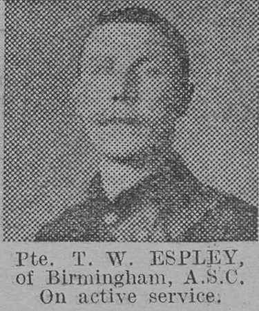 Espley T W Pte Army Service Corps Of BirminghamThe Vivid 27th Mar 1915