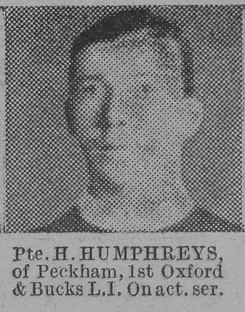 Humphreys H Pte 1st Oxford And Bucks Light Infantry Of Peckham The Vivid 27th Mar 1915