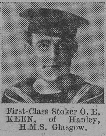 Keen O E Stoker 1st Class HMS Glasgow Royal Navy Of Hanley The Vivid 27th Mar 1915