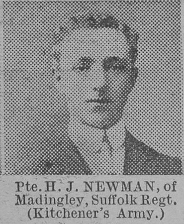 Newman H J Pte Suffolk Regiment Of Madingley The Vivid 27th Mar 1915