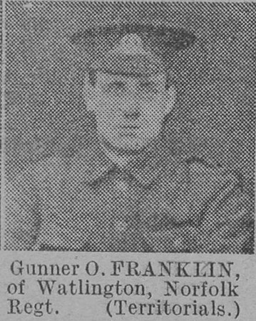 Franklin O Gnr Norfolk Regiment Of Watlington The Vivid 3rd Apr 1915