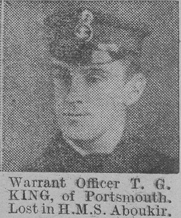 King T G Warrant Officer HMS Aboukir Royal Navy Of Portsmouth The Vivid 3rd Apr 1915
