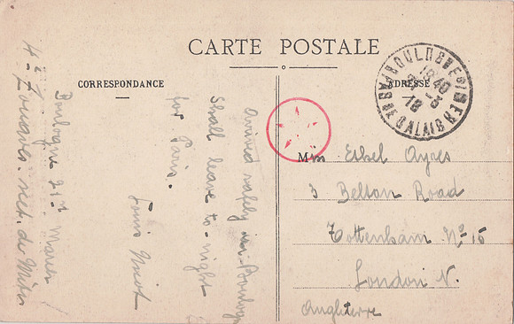 Postcard To Miss Ethel Aynes Back