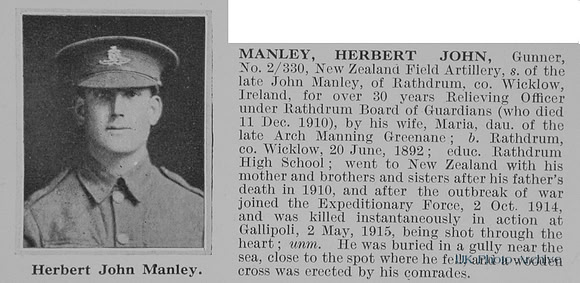 Manley H J Gnr 2-330 New Zealand Field Artillery Obit