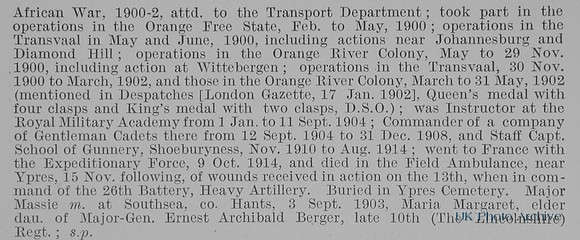 Massie J H Major DSO Royal Garrison Artillery Obit Part 2