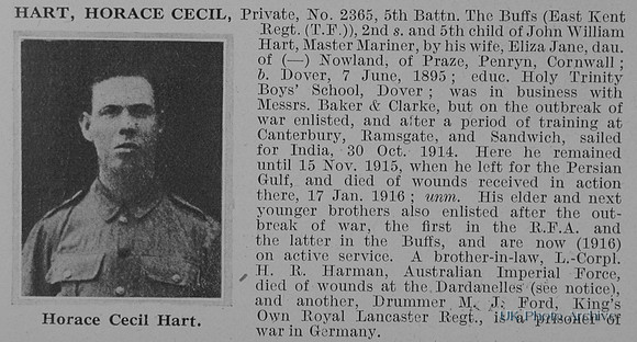 Hart H C Pte 2365 5th East Kent Regiment Obit