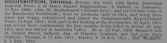 Higginbottom T Pte 1635 14th Australian Imperial Force Obit