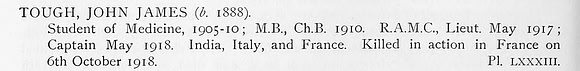 Tough J J Captain Royal Army Medical Corps Obit