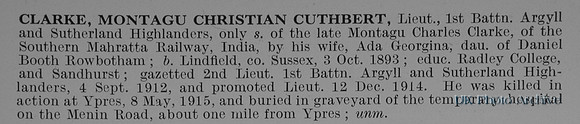 Clarke M C C Lt 1st Argyll And Sutherland Highlanders Obit
