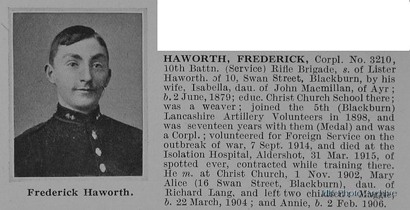 Haworth F Cpl 3210 10th Rifle Brigade Obit
