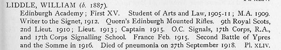Liddle W Captain 9th Royal Scots Obit