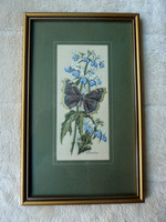 Vintage Cash's Woven Picture Camberwell Beauty Butterfly & Blue Eyed Mary Flower