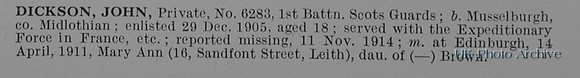 Dickson J Pte 6283 1st Scots Guards Obit