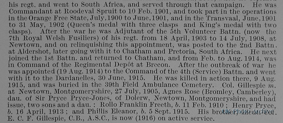 Gillespie F M Lt Col 4th South Wales Borderers Obit Part 2