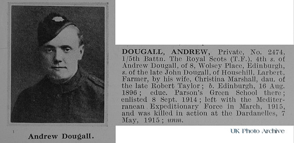 Dougall A Pte 2474 5th Royal Scots Obit