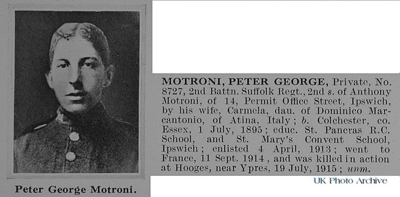 Motroni P G Pte 8727 2nd Suffolk Regiment Obit
