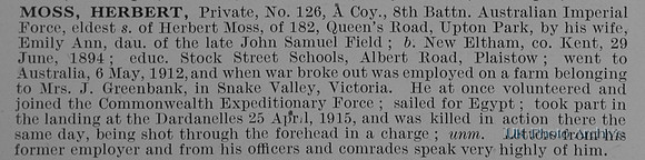 Moss H Pte 126 8th Australian Imperial Force