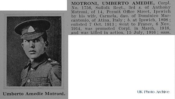 Motroni U A Cpl 1756 Suffolk Regiment Obit