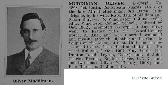 Muddiman O LCpl 4868 1st Coldstream Guards Obit