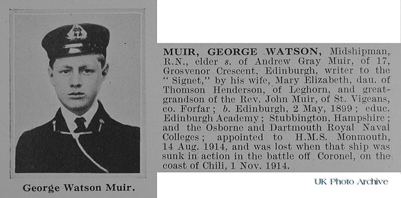 Muir G W Midshipman HMS Monmouth Royal Navy Obit