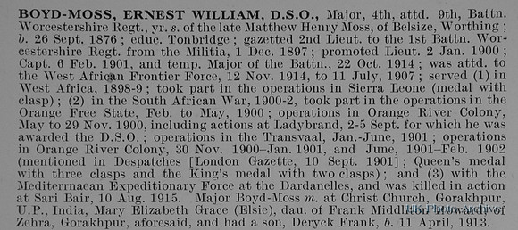 Boyd-Moss E W Major DSO 9th Worcestershire Regiment