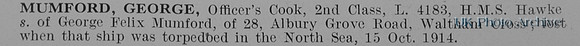 Mumford G Officers Cook L/4183 HMS Hawke Royal Navy