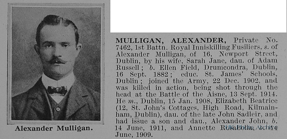 Mulligan A Pte 7462 1st Royal Inniskilling Fusiliers Obit
