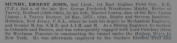 Munby E J 2nd Lt Royal Engineers Obit Part 1