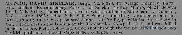 Munro D S Sergt 8/678 4th Otago Btn NZEF