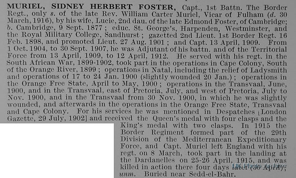 Muriel S H F Captain 1st Border Regiment