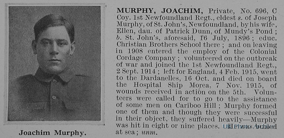 Murphy J Pte 696 1st Newfoundland Regiment Obit