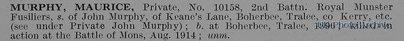 Murphy M Pte 10158 2nd Royal Munster Fusiliers