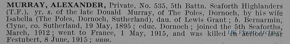Murray A Pte 535 5th Seaforth Highlanders