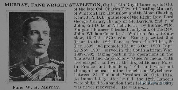 Murray F W S Captain 12th Lancers Obit