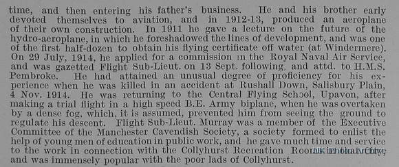 Murray P B Flt Sub Lt Royal Naval Air Service Obit Part 2