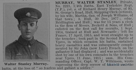 Murray W S Pte 2221 4th East Yorkshire Regiment Obit