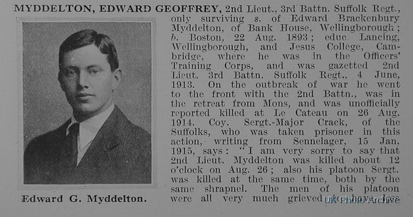 Myddelton E G 2nd Lt 3rd Suffolk Regiment Obit Part 1
