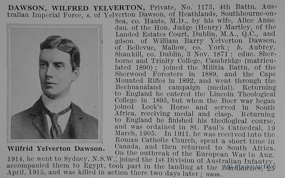 Dawson W Y Pte 1173 4th Australian Imperial Force Obit