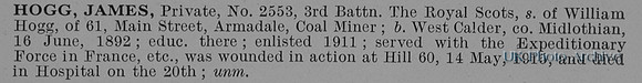 Hogg J Pte 2553 3rd Royal Scots Obit