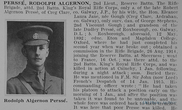 Persse R A 2nd Lt Rifle Brigade Attd 2nd Kings Royal Rifle Corps Obit Part 1