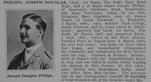 Philips J D Lt 1st East Kent Regiment Obit