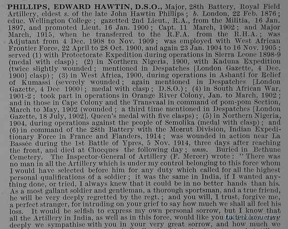 Phillips E H Major Royal Field Artillery Obit Part 1