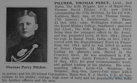 Pilcher T P Lt 2nd Rifle Brigade Obit