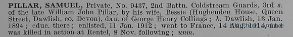 Pillar S Pte 9437 2nd Coldstream Guards