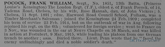 Pocock F W Sergt 1851 13th London Regiment