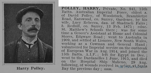 Polley H Pte 941 15th Australian Imperial Force Obit