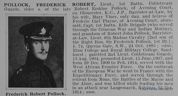 Pollock F R Lt 1st Coldstream Guards Obit