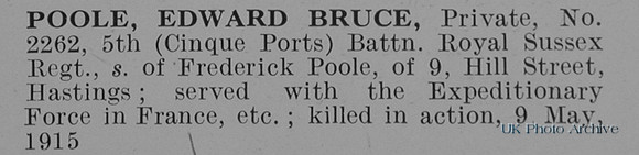 Poole E B Pte 2262 5th Royal Sussex Regiment