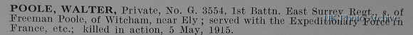 Poole W Pte G/3554 1st East Surrey Regiment