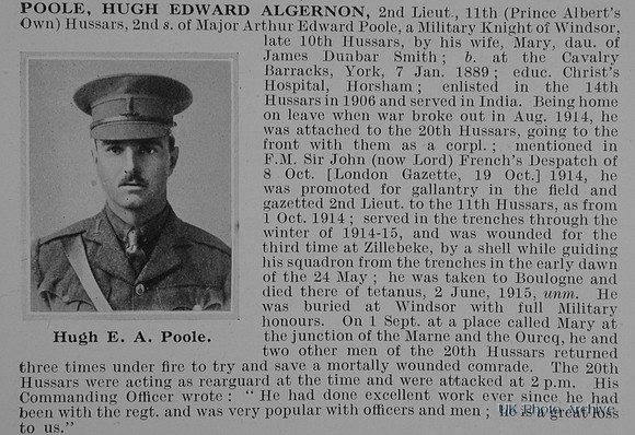 Poole H E A 2nd Lt 11th Hussars Obit